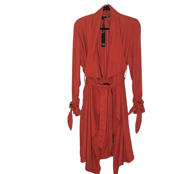 NWT Max Jeans Red Lyocell Cardigan Style Lightweight Coat Pockets Belt Small - Picture 1 of 13